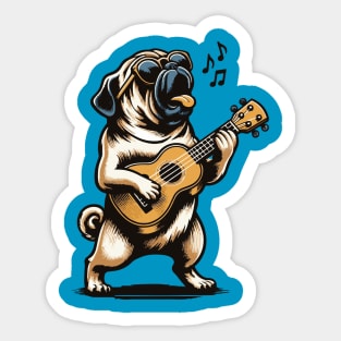 Dog Playing Guitar Singing Pug Funny Pugfather Sticker